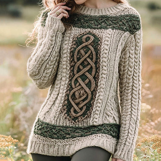 Women's Irish Celtic Knot Jacquard Contrast Sweater artswardrobe
