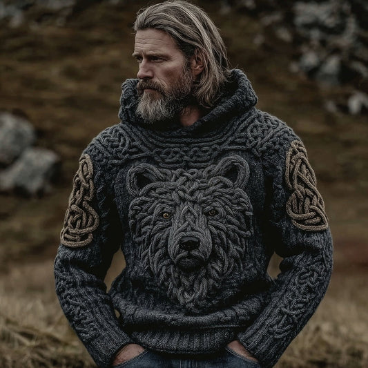 Men's Viking Bear Celtic Vintage Cozy Hooded Sweater artswardrobe