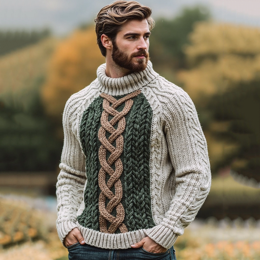 Vintage Irish Celtic Knotted Warmth Knit Jacquard Turtleneck Sweater artswardrobe