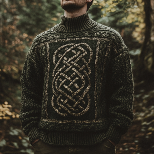 Vintage Irish Celtic Knotted Warmth Knit Jacquard Turtleneck Sweater artswardrobe