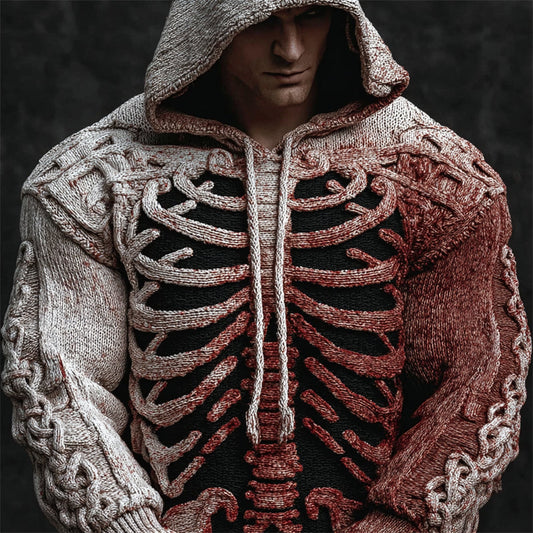 Men's Bloody Skeleton Celtic Cozy Chunky Hooded Sweater artswardrobe