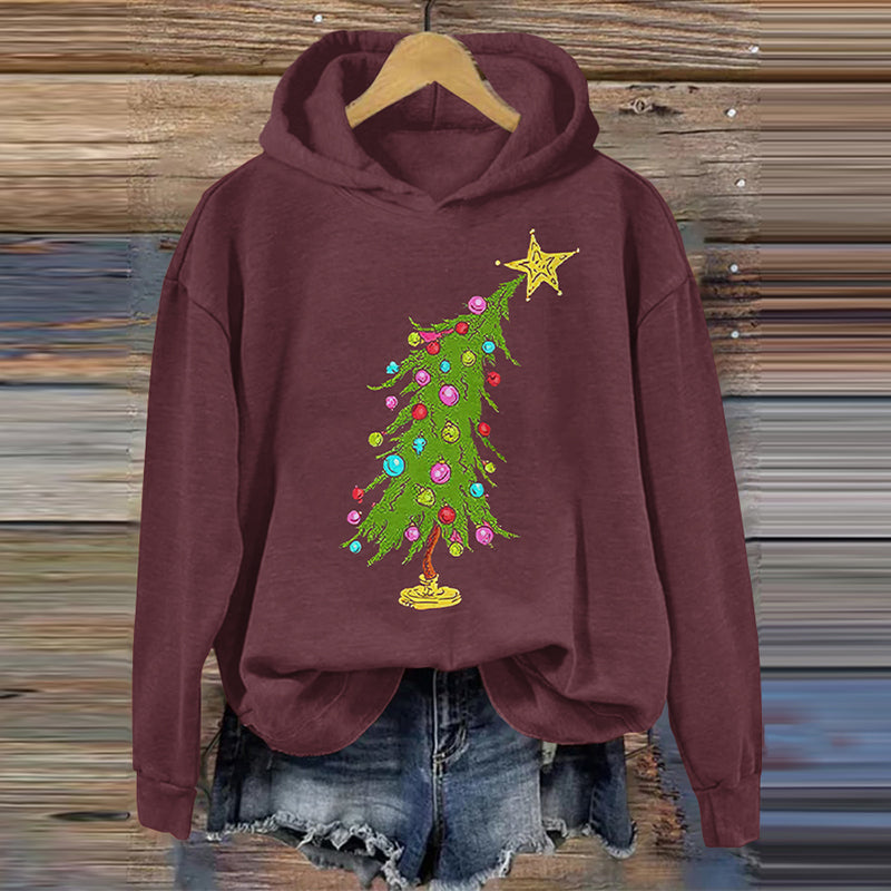 Comstylish Christmas Tree Print Long Sleeve Casual Hoodie