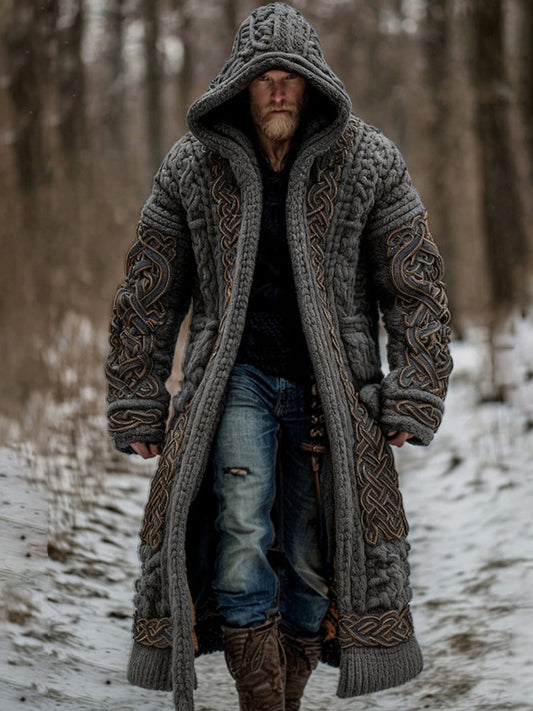 Men's Viking Celtic Knot Art Pocket Mid-length Cardigan Sweater artswardrobe