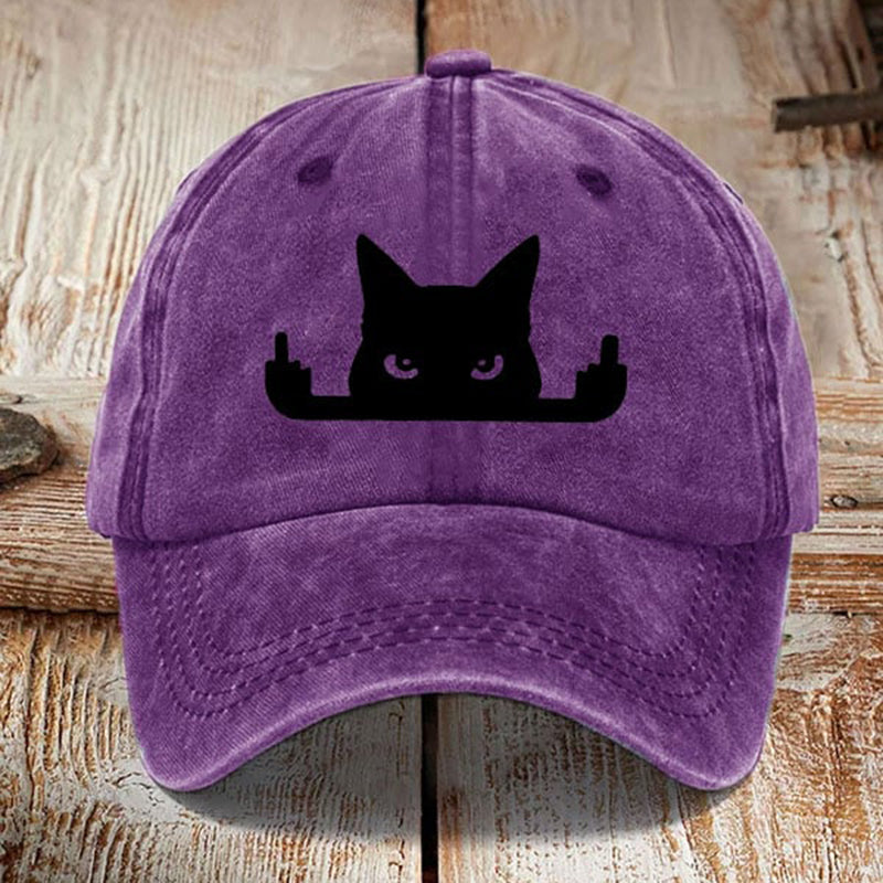 Japanese Art  Black Cat In Contempt Print Washed Sun Hat elevenforest