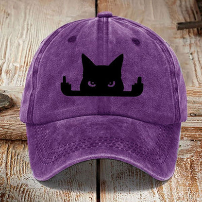 Comstylish Japanese Art  Black Cat In Contempt Print Washed Sun Hat