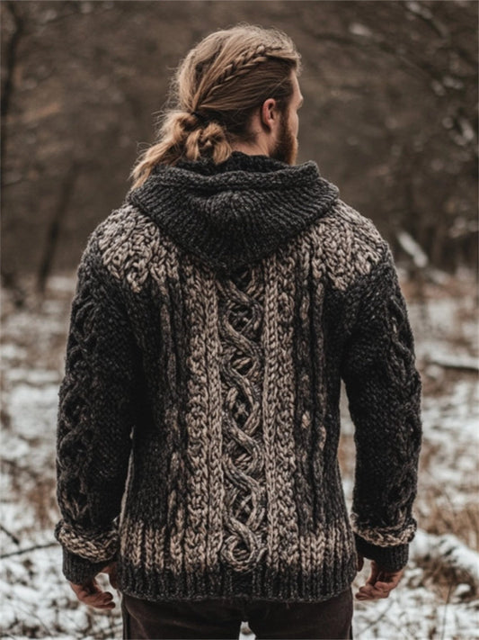 Men's Celtic Faded Contrast Color Chunky Hooded Cardigan artswardrobe