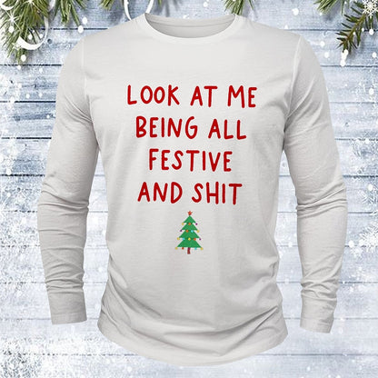 Comstylish Men's Christmas Print Crew Neck Long Sleeve Casual T-shirt