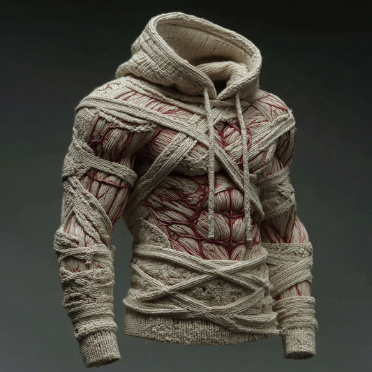 Halloween Bandage Muscle Art Knit Hooded Sweater artswardrobe