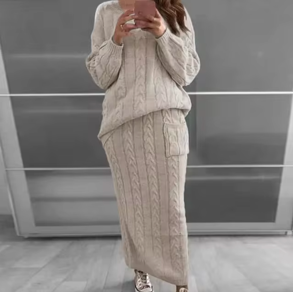 Ramona® | Elegant set of knitted sweater and skirt