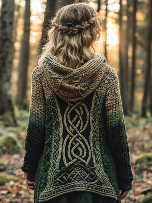 Women's Celtic Knot Contrast Color Cozy Knit Hooded Sweater artswardrobe