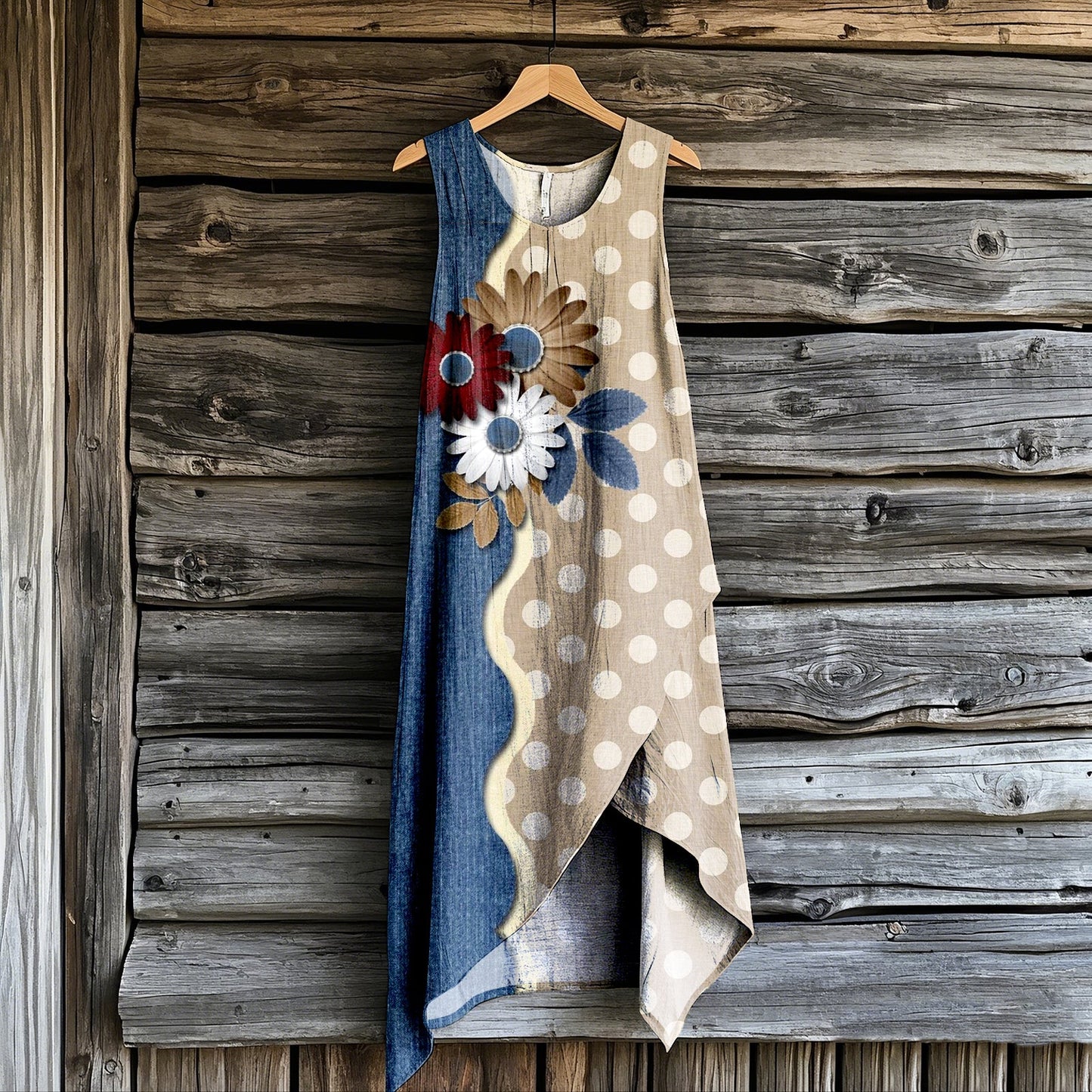 Women's Vintage Floral Art Irregular Dress artswardrobe