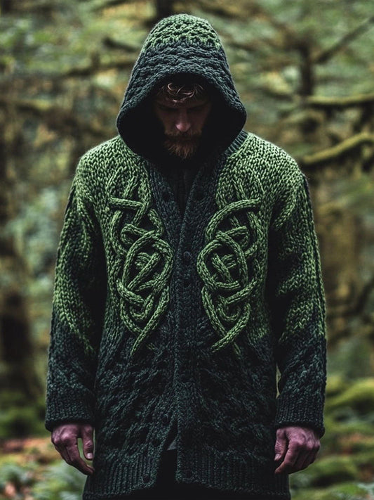 Men's Celtic Knot Contrast Cozy Knit Hooded Cardigan artswardrobe
