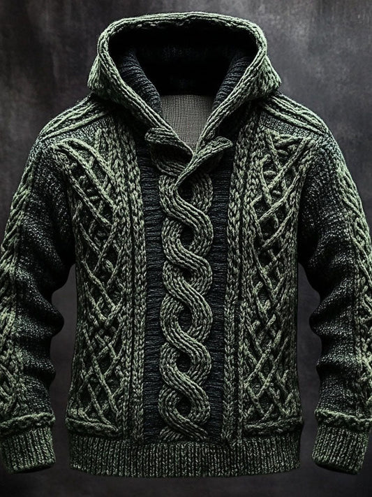 Men's Retro Celtic Knot Knitted Cozy Hooded Sweater artswardrobe