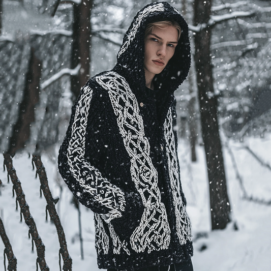 Men's Viking Celtic Knot Contrast Button Cardigan Sweater artswardrobe
