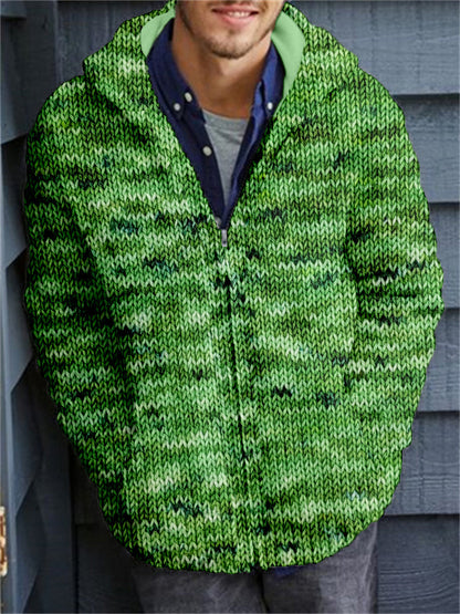 Men's Retro Speckled Cozy Full Zip Hooded Cardigan elevenforest