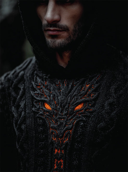 Men's Halloween Viking Dragon Face Celtic Cozy Chunky Hooded Sweater artswardrobe