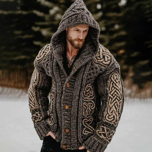 Men's Viking Celtic Pattern Art Knitted Hooded Sweater artswardrobe