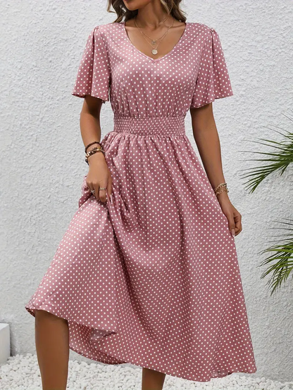 LM | Printed casual dress with short sleeves