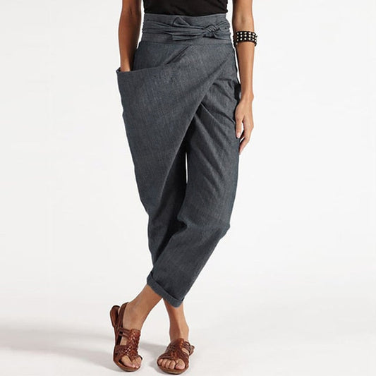LM | Elegant cropped trousers with wrap front