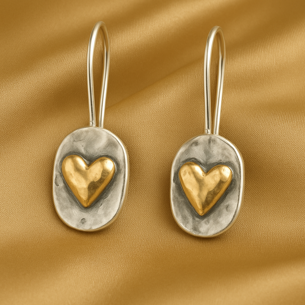 Silver Earrings With Golden Hearts