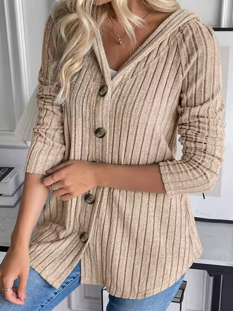 LM | Rib-knit hoodie with button placket