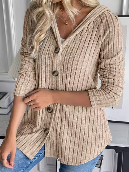 LM | Rib-knit hoodie with button placket