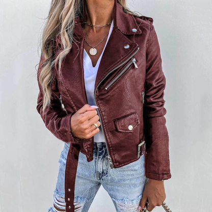 LM | Elegant ladies leather jacket with buttons