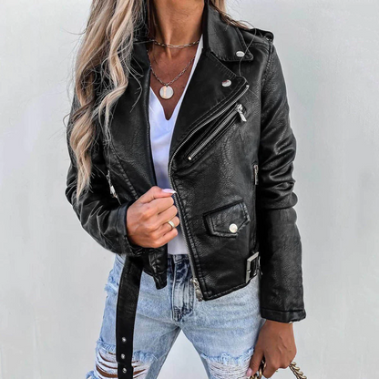 LM | Elegant ladies leather jacket with buttons