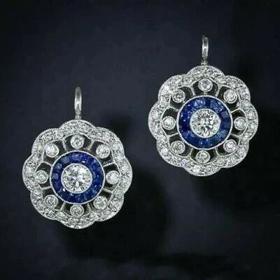 Mandala Earrings With Blue Zirconia