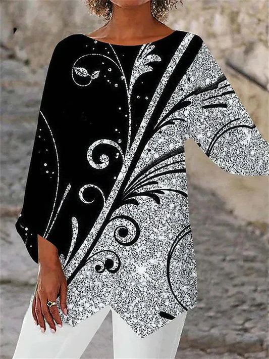 LM | Stylish geometric printed long-sleeved blouse