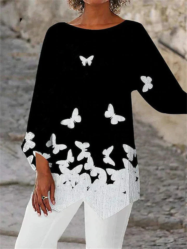 LM | Stylish geometric printed long-sleeved blouse