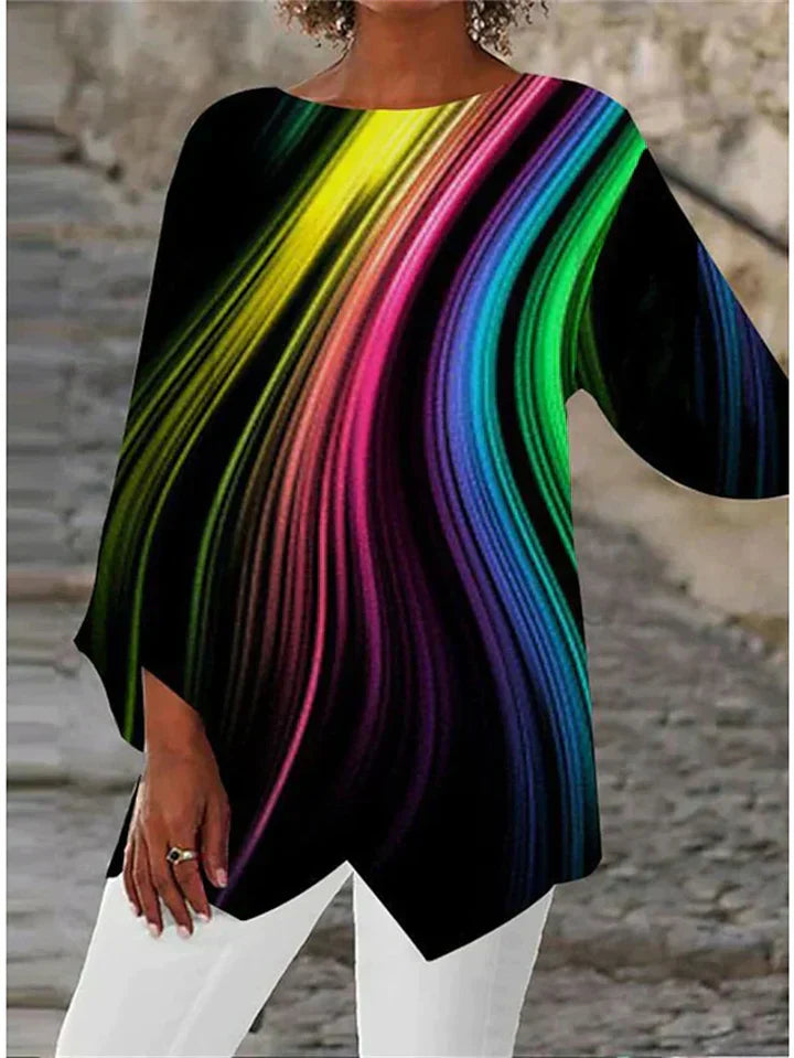 LM | Stylish geometric printed long-sleeved blouse