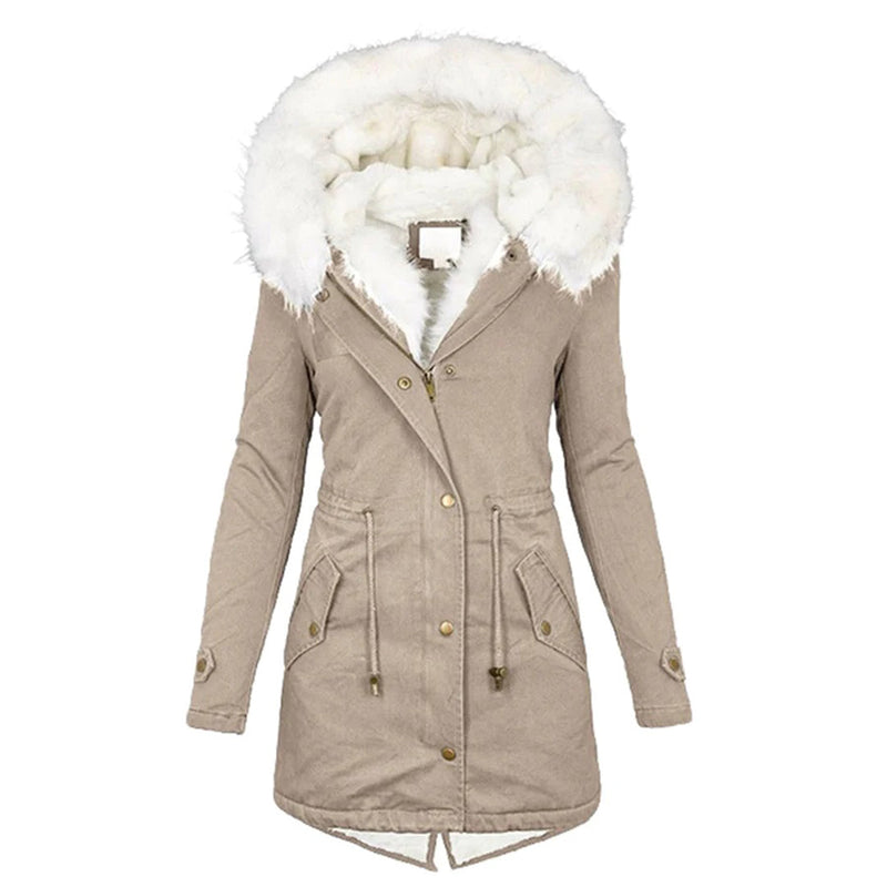LM | Stylish warm coat with fur hood