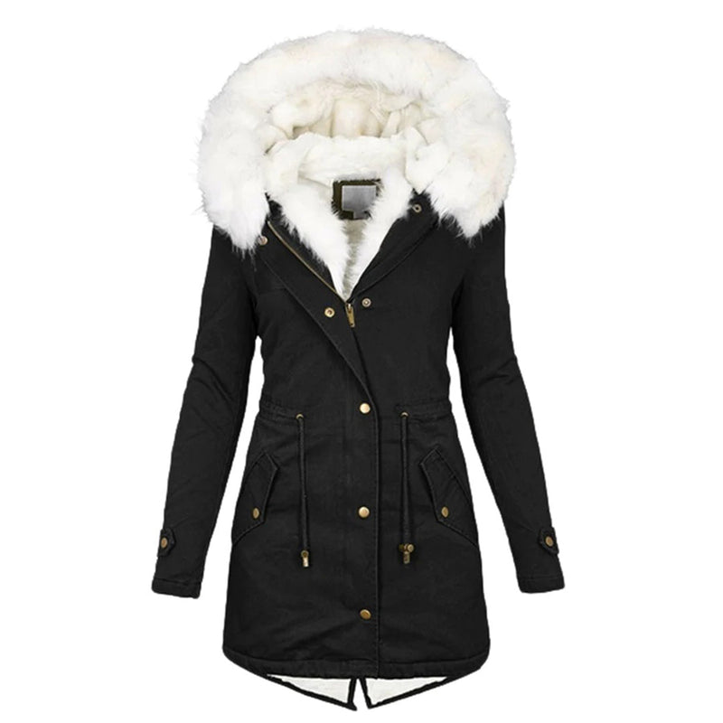 LM | Stylish warm coat with fur hood