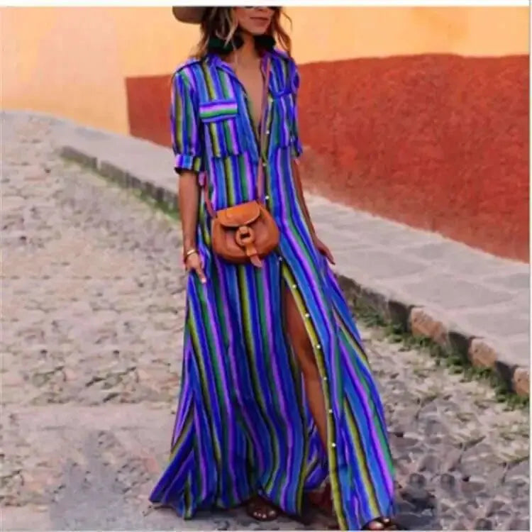 LM | Striped casual long maxi dress