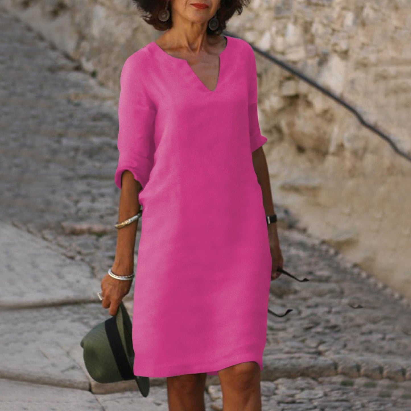 LM | Midi dress with V-neck