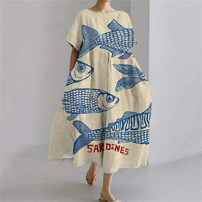 LM | Plus-Size Loose Fit Summer Dress with Pocket & O-Neck Elegant Summer Maxi Dress