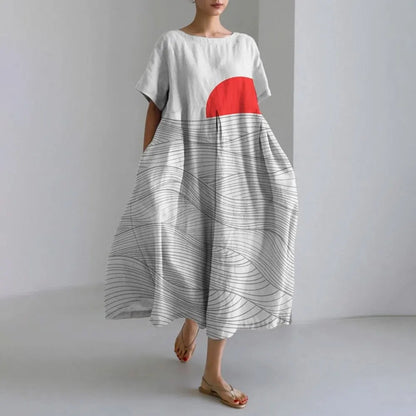 LM | Plus-Size Loose Fit Summer Dress with Pocket & O-Neck Elegant Summer Maxi Dress