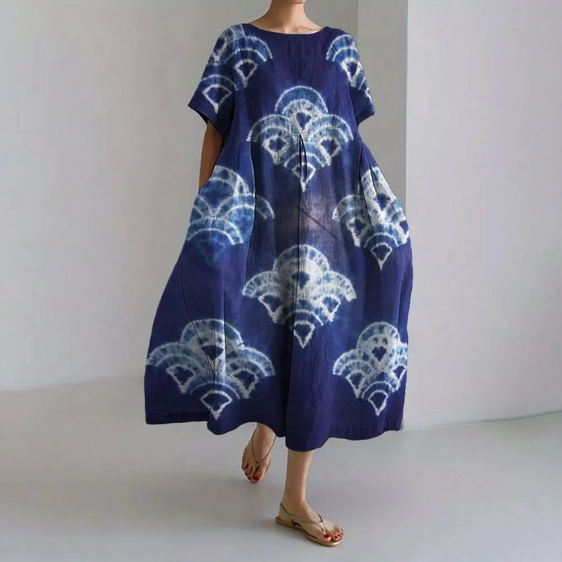 LM | Plus-Size Loose Fit Summer Dress with Pocket & O-Neck Elegant Summer Maxi Dress