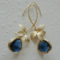 Blue Golden Blossom Earrings