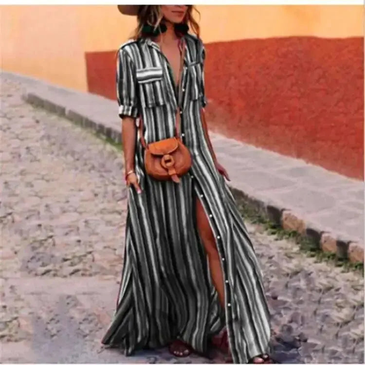 LM | Striped casual long maxi dress