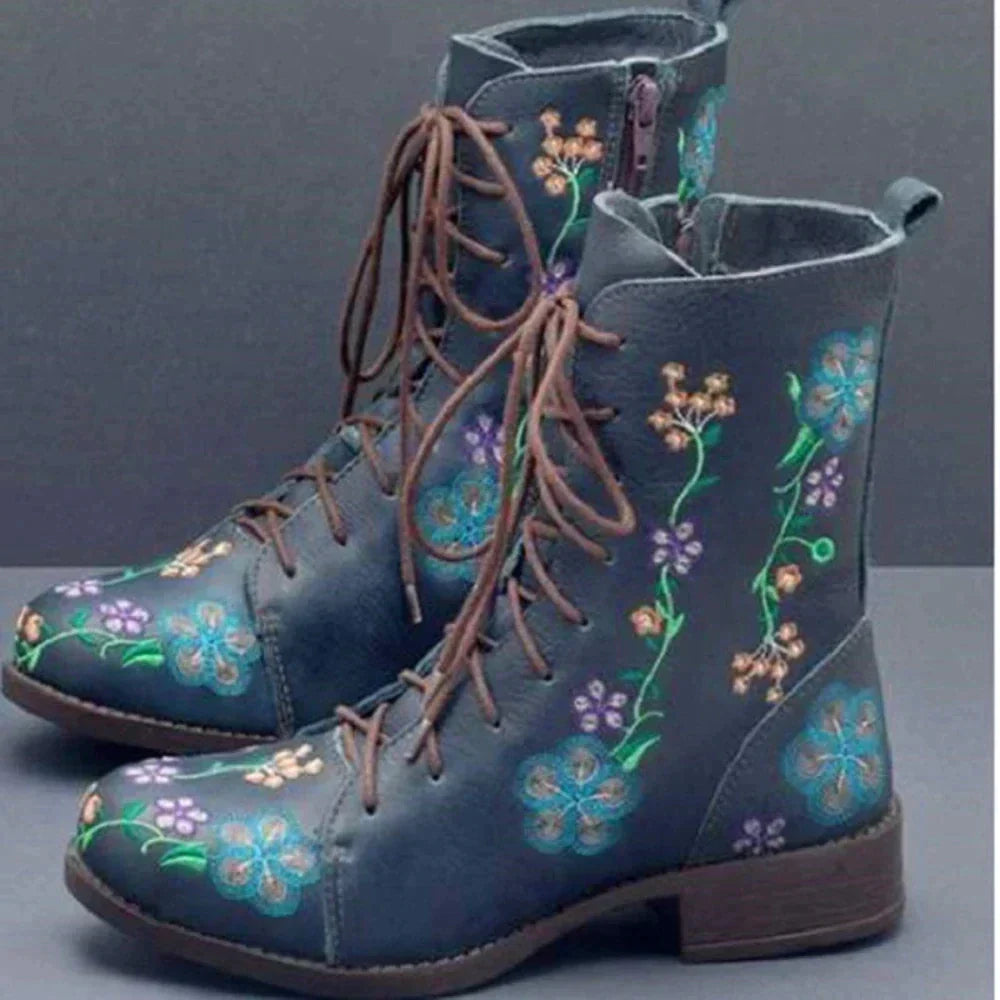 LM | Casual floral lace-up boots