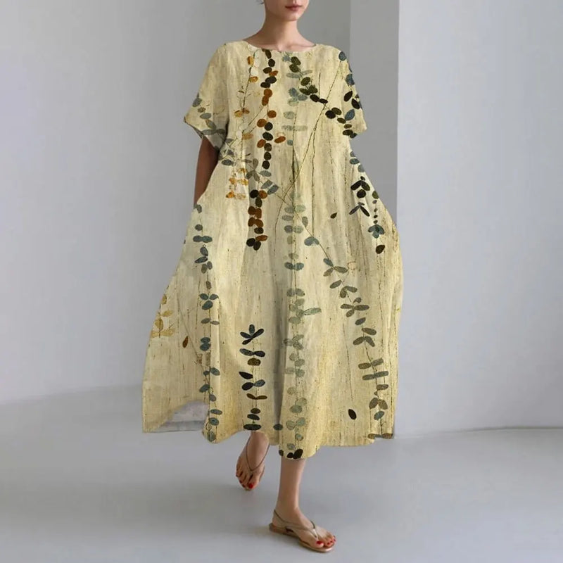 LM | Plus-Size Loose Fit Summer Dress with Pocket & O-Neck Elegant Summer Maxi Dress