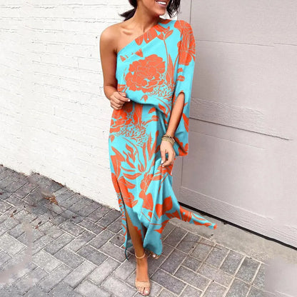 LM | Dresses with diagonal shoulders