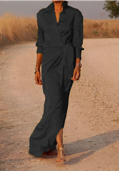 LM | Long-sleeved maxi dress with lapels and slim fit