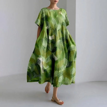 LM | Plus-Size Loose Fit Summer Dress with Pocket & O-Neck Elegant Summer Maxi Dress