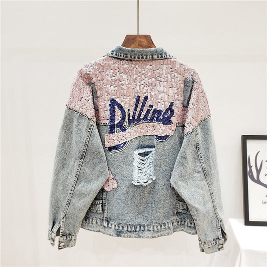 LM | Oversized denim jacket with glitter