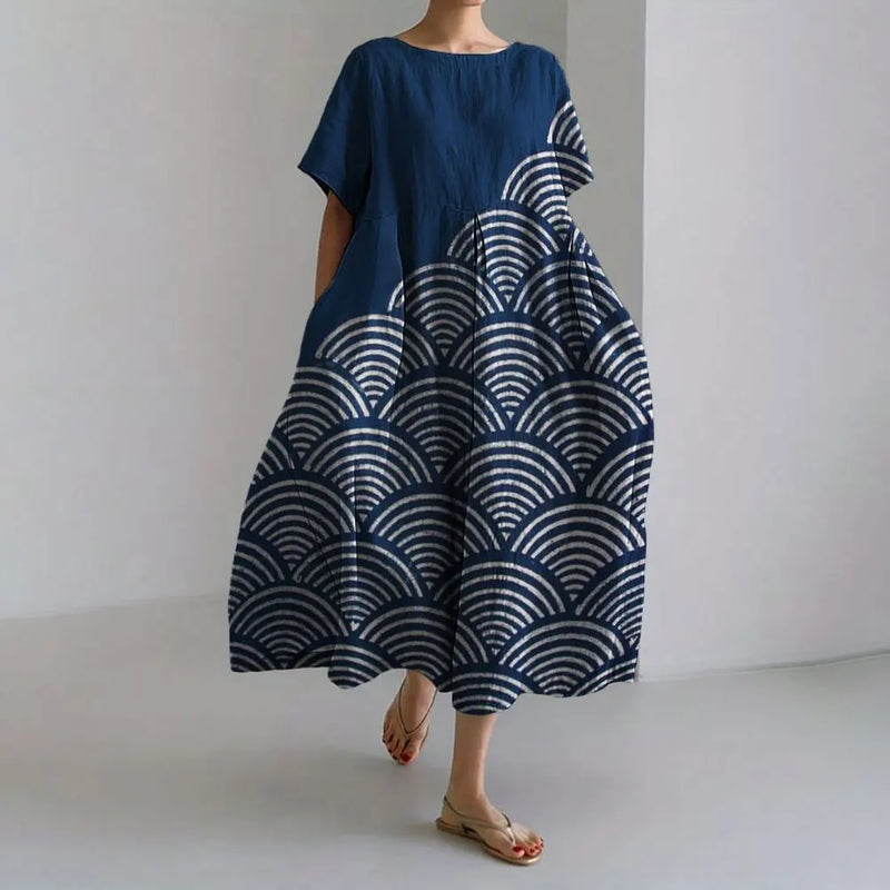 LM | Plus-Size Loose Fit Summer Dress with Pocket & O-Neck Elegant Summer Maxi Dress