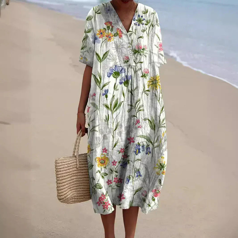 LM | Midi dress with bohemian floral pattern
