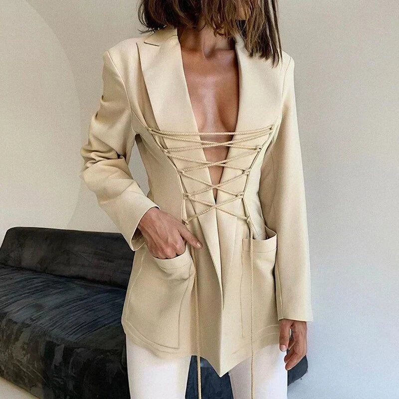 LM | lace blazer sleeve pockets thin jacket